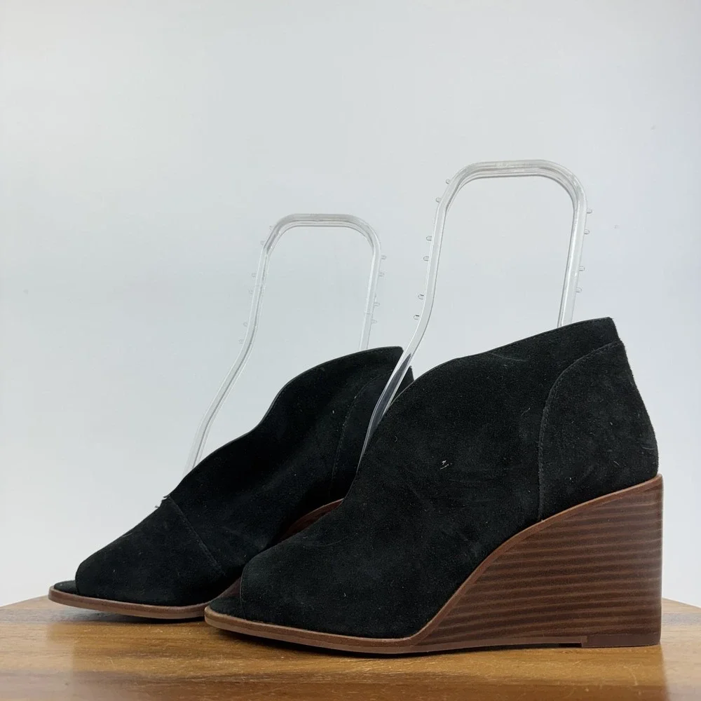 New Womens 1. State Eren Black Leather Peep Toe Slip On‎ Wedges Size 8 M NWOB
